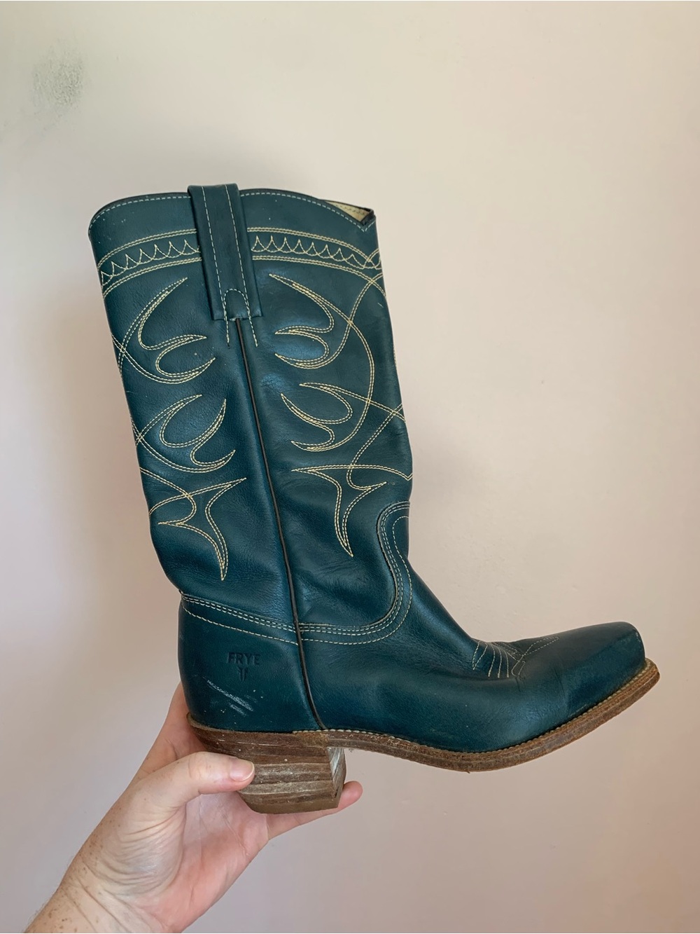 Frye Teal Leather Cowboy Boots